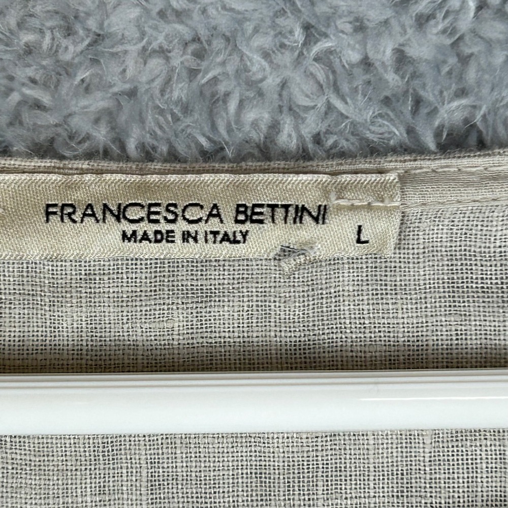 Francesca Bettini Italy Lagenlook Linen Top Beige Short Sleeve Pocket 19C257 - Picture 2 of 8